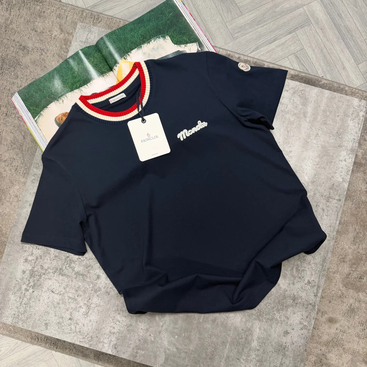 MNCLR STRIPED COLLAR T SHIRT - NAVY