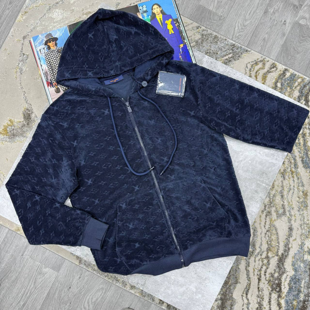 LV ZIP FLEECED HOODIE NAVY