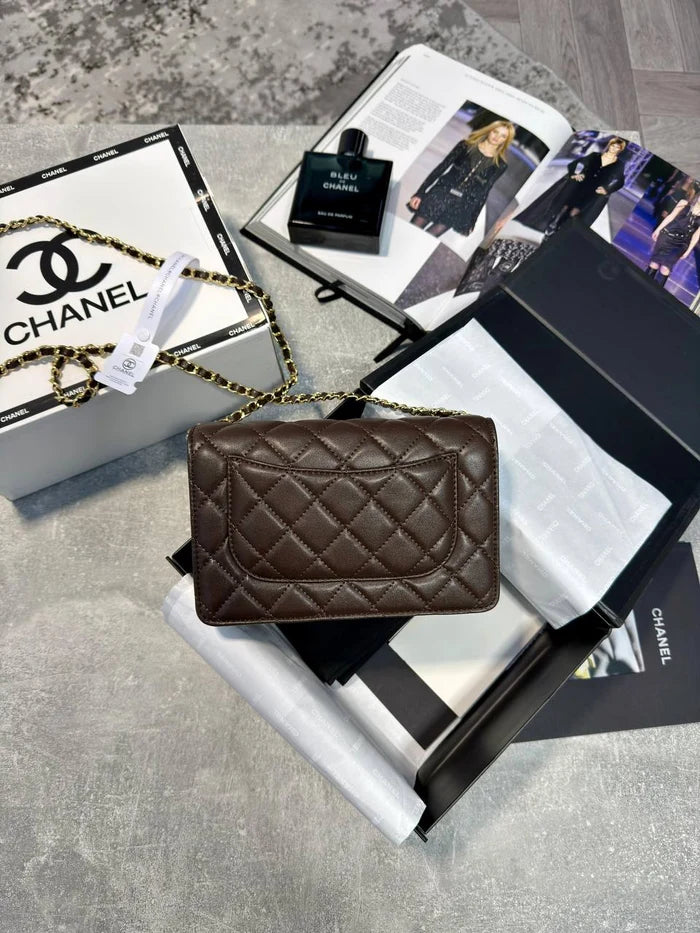 CHNL QUILTED WALLET BAG - BROWN